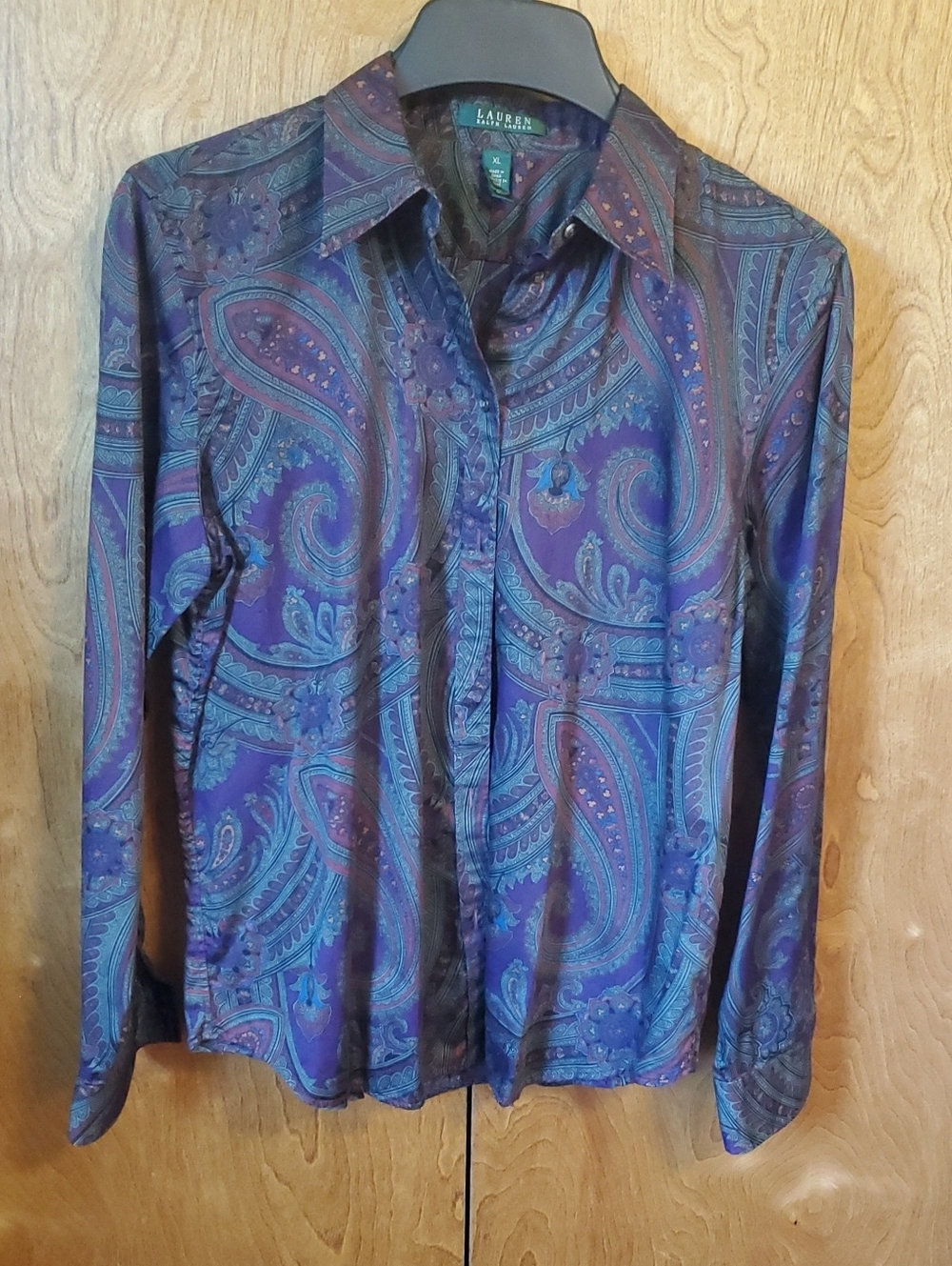 Lauren Ralph Lauren Purple Paisley Button Down Blouse XL